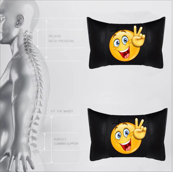 Auto Nackenkissen 20x30cm Nackenpolster Leder Schwarz mit Druck Design Smiley